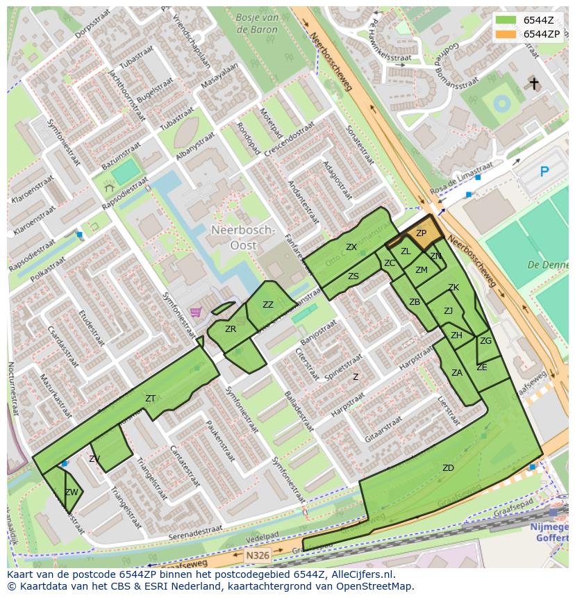 Afbeelding van het postcodegebied 6544 ZP op de kaart.