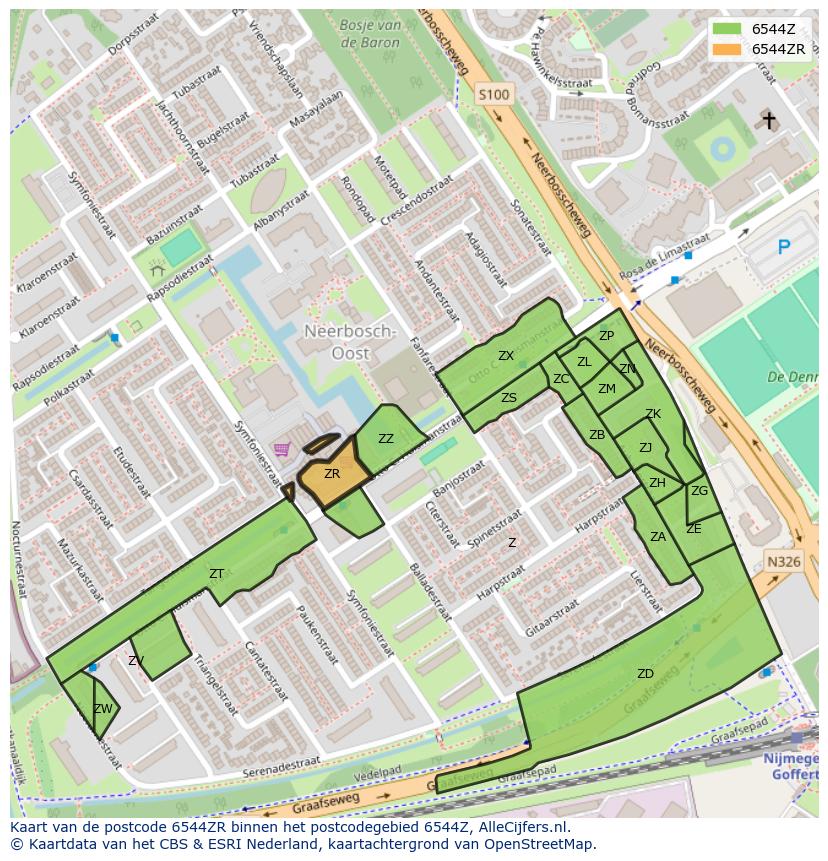 Afbeelding van het postcodegebied 6544 ZR op de kaart.