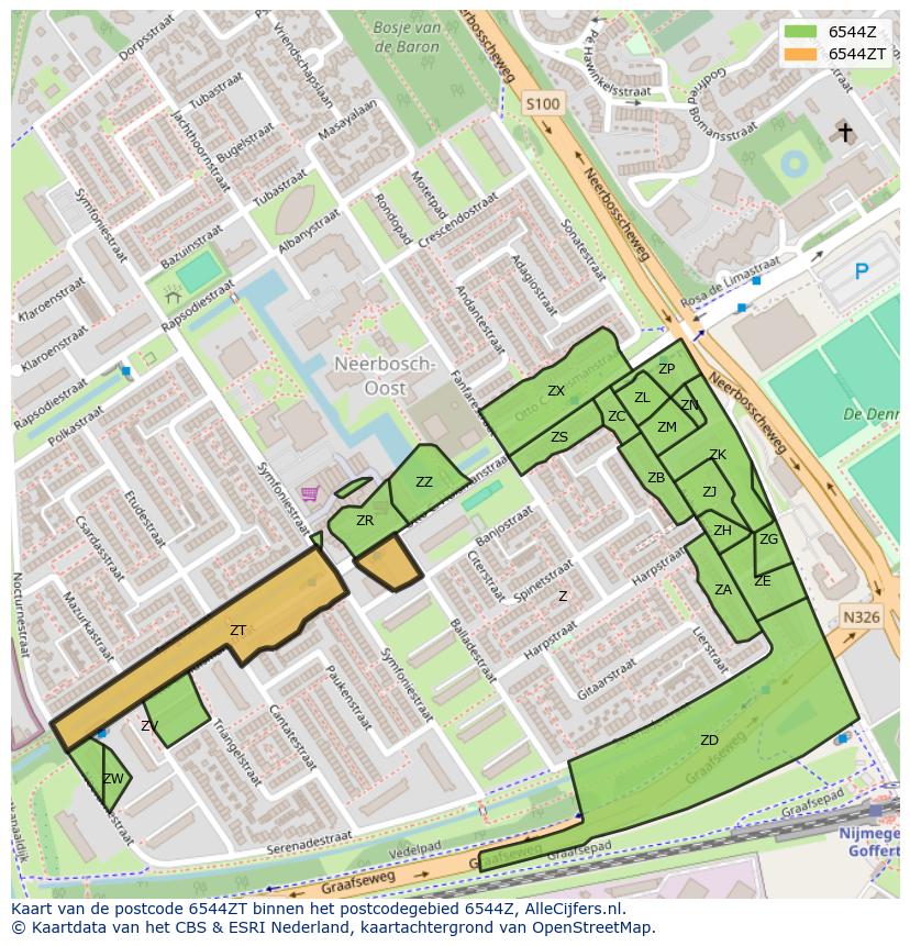 Afbeelding van het postcodegebied 6544 ZT op de kaart.