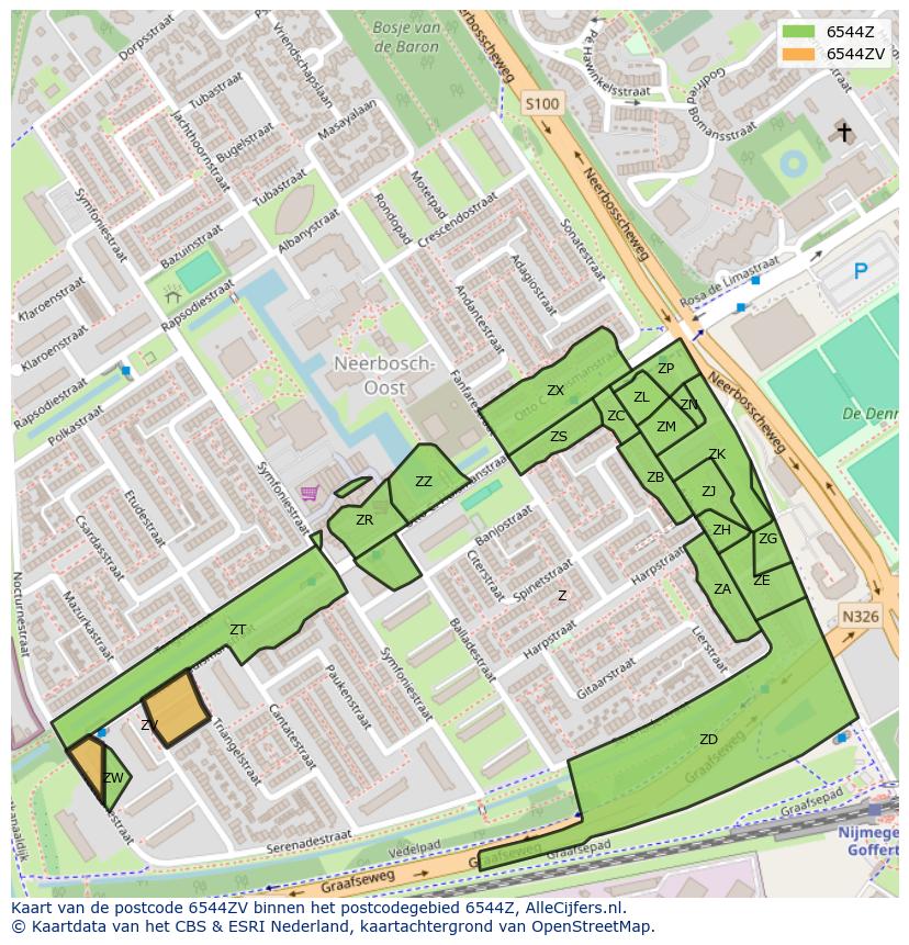 Afbeelding van het postcodegebied 6544 ZV op de kaart.