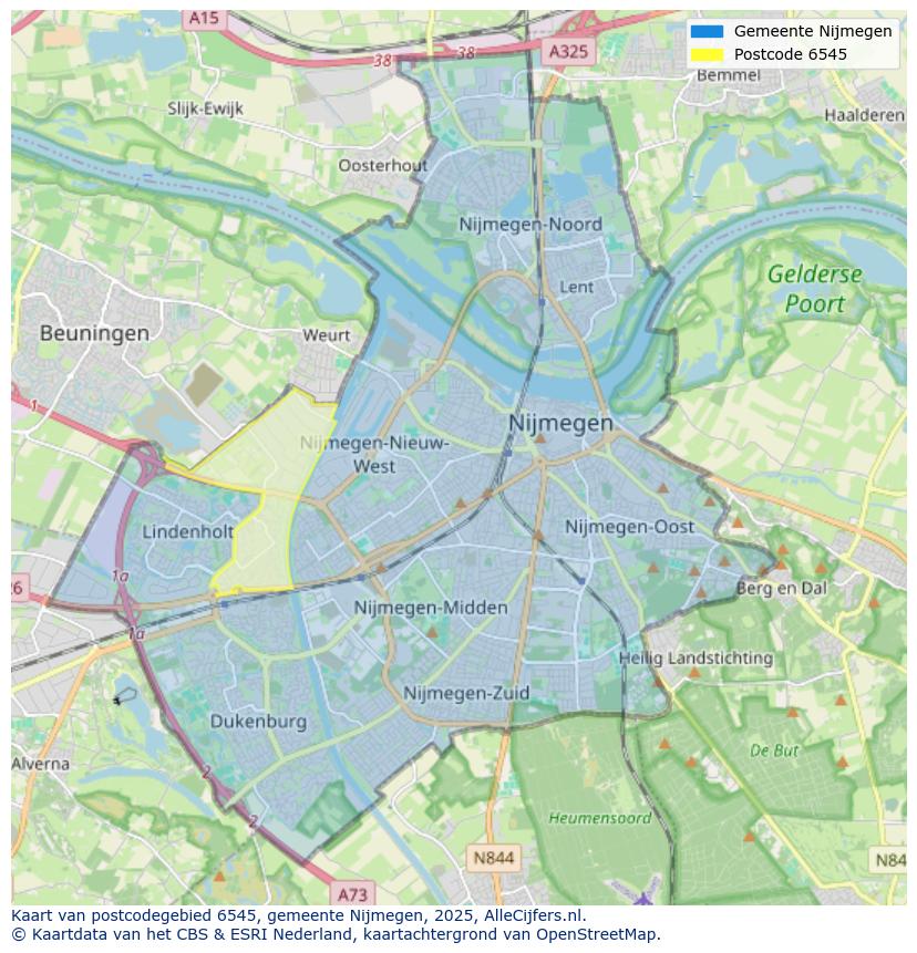 Afbeelding van het postcodegebied 6545 op de kaart.