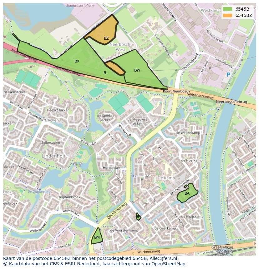 Afbeelding van het postcodegebied 6545 BZ op de kaart.