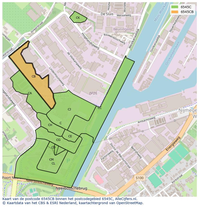 Afbeelding van het postcodegebied 6545 CB op de kaart.