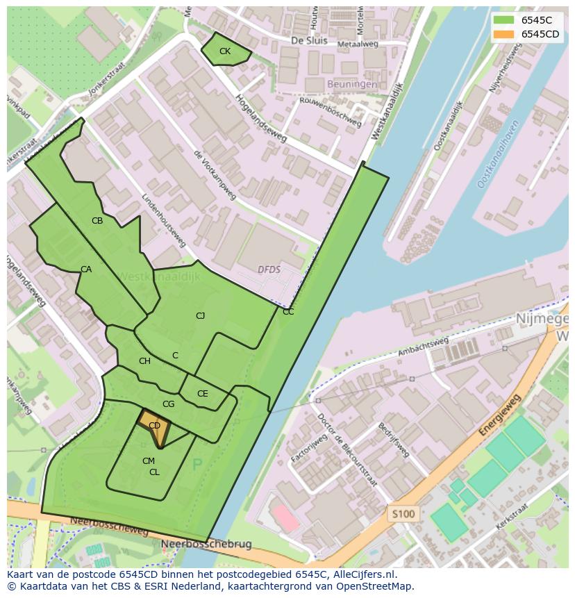 Afbeelding van het postcodegebied 6545 CD op de kaart.