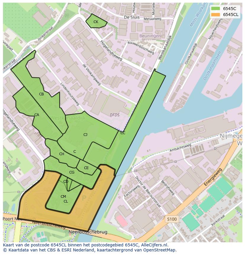 Afbeelding van het postcodegebied 6545 CL op de kaart.