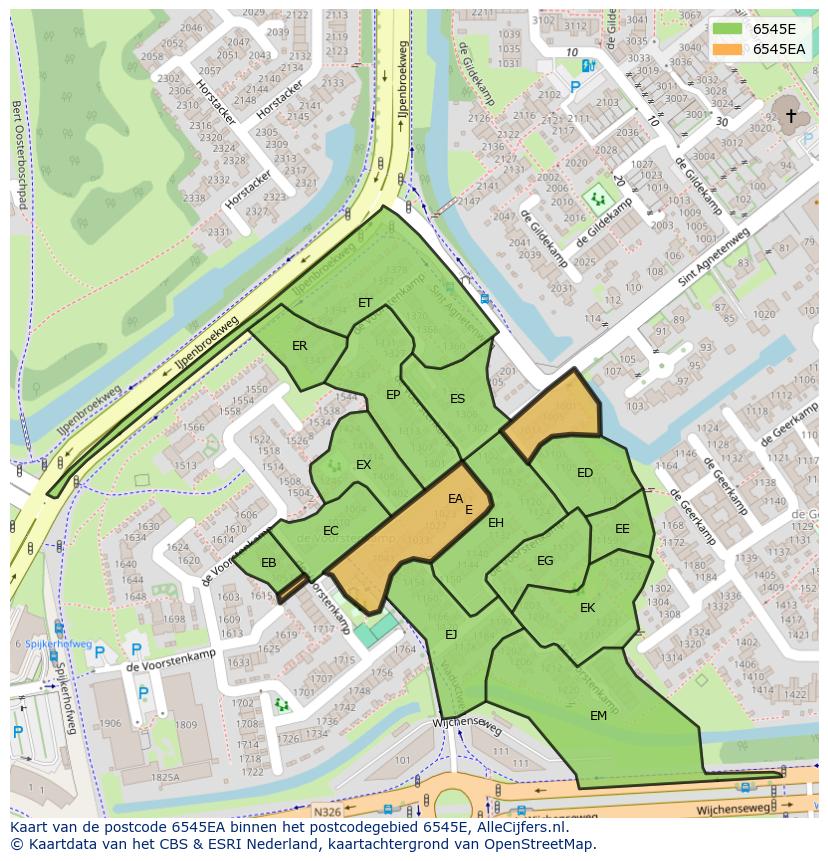 Afbeelding van het postcodegebied 6545 EA op de kaart.