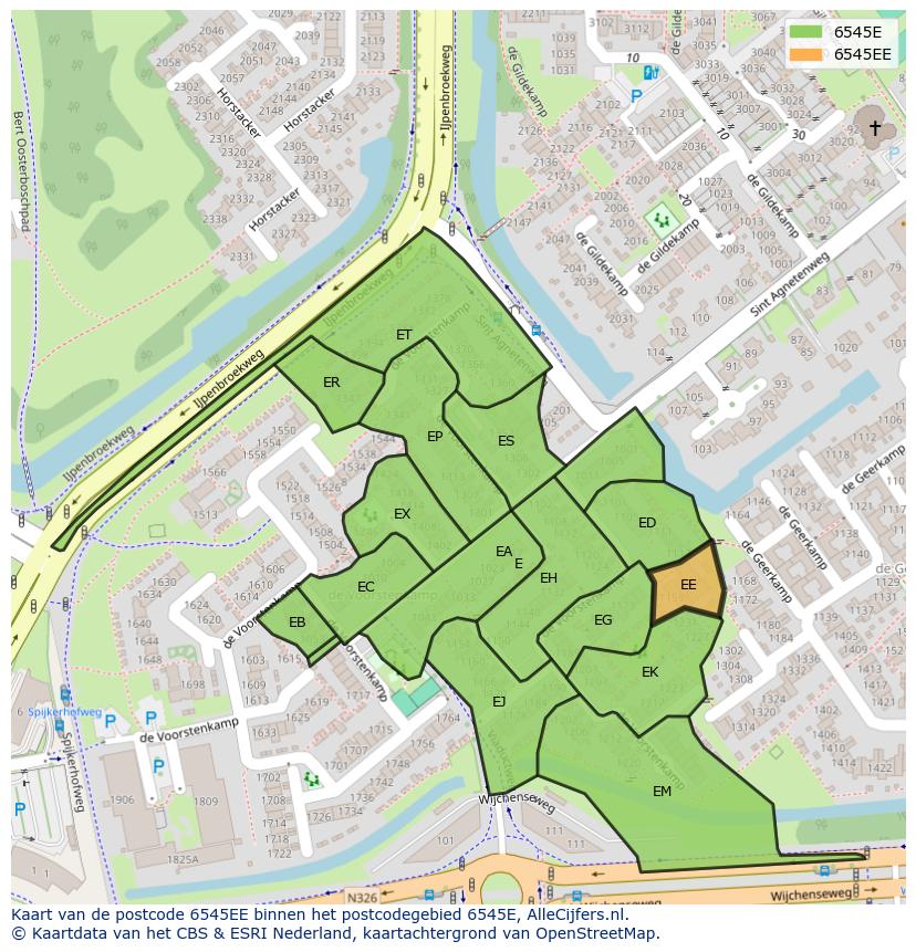 Afbeelding van het postcodegebied 6545 EE op de kaart.