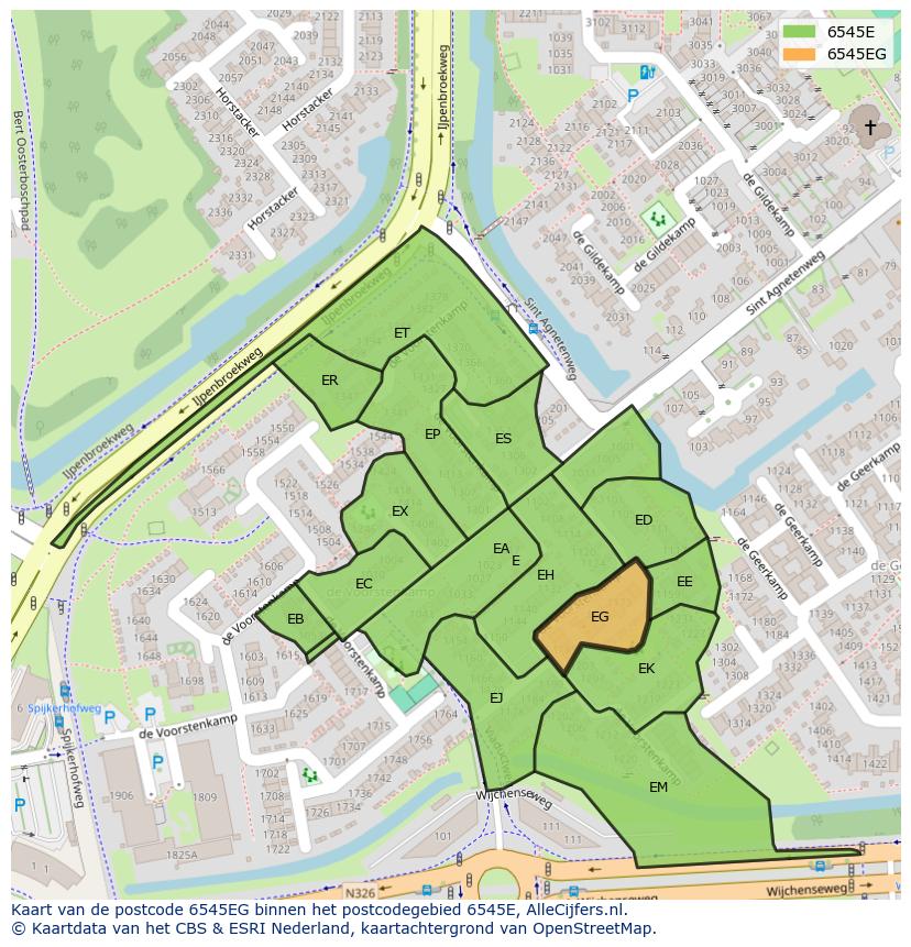 Afbeelding van het postcodegebied 6545 EG op de kaart.