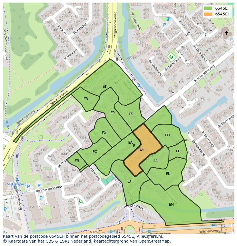 Afbeelding van het postcodegebied 6545 EH op de kaart.