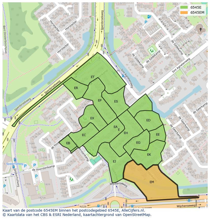 Afbeelding van het postcodegebied 6545 EM op de kaart.