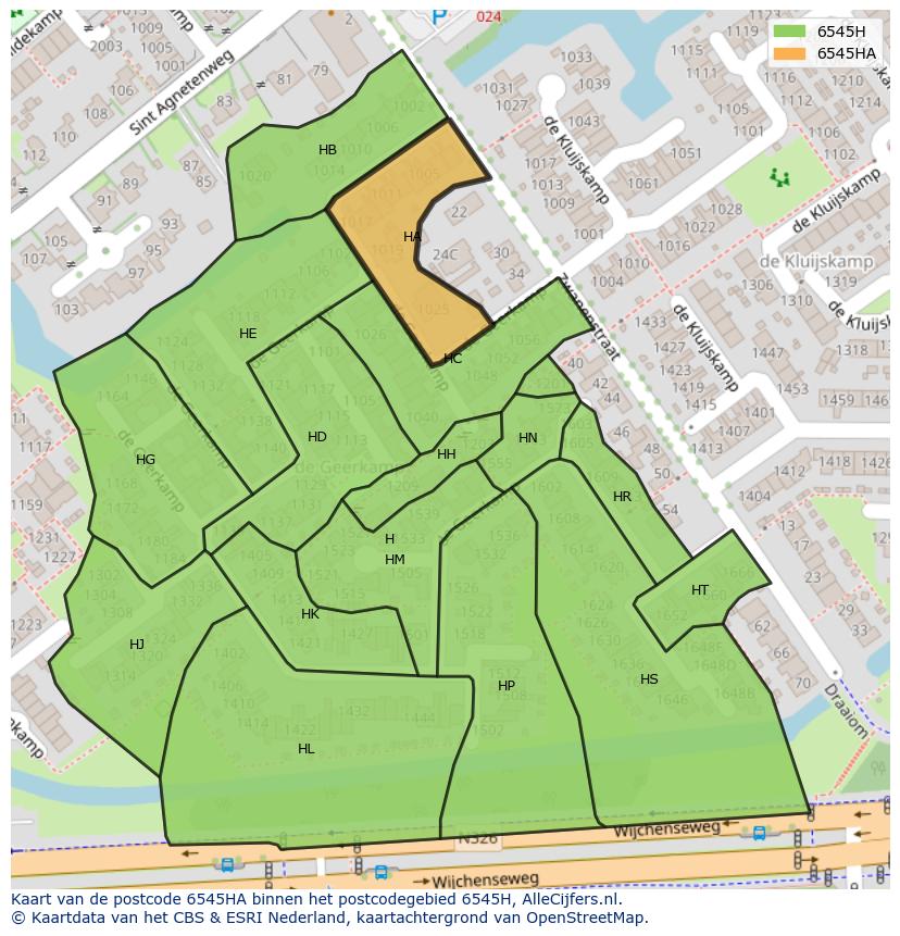 Afbeelding van het postcodegebied 6545 HA op de kaart.