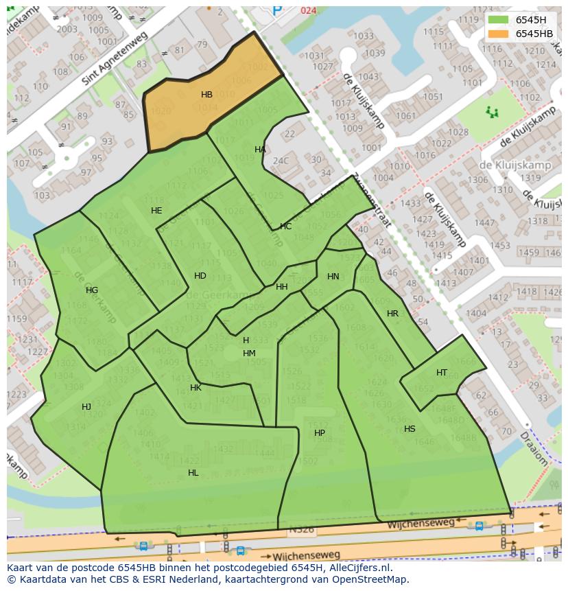 Afbeelding van het postcodegebied 6545 HB op de kaart.