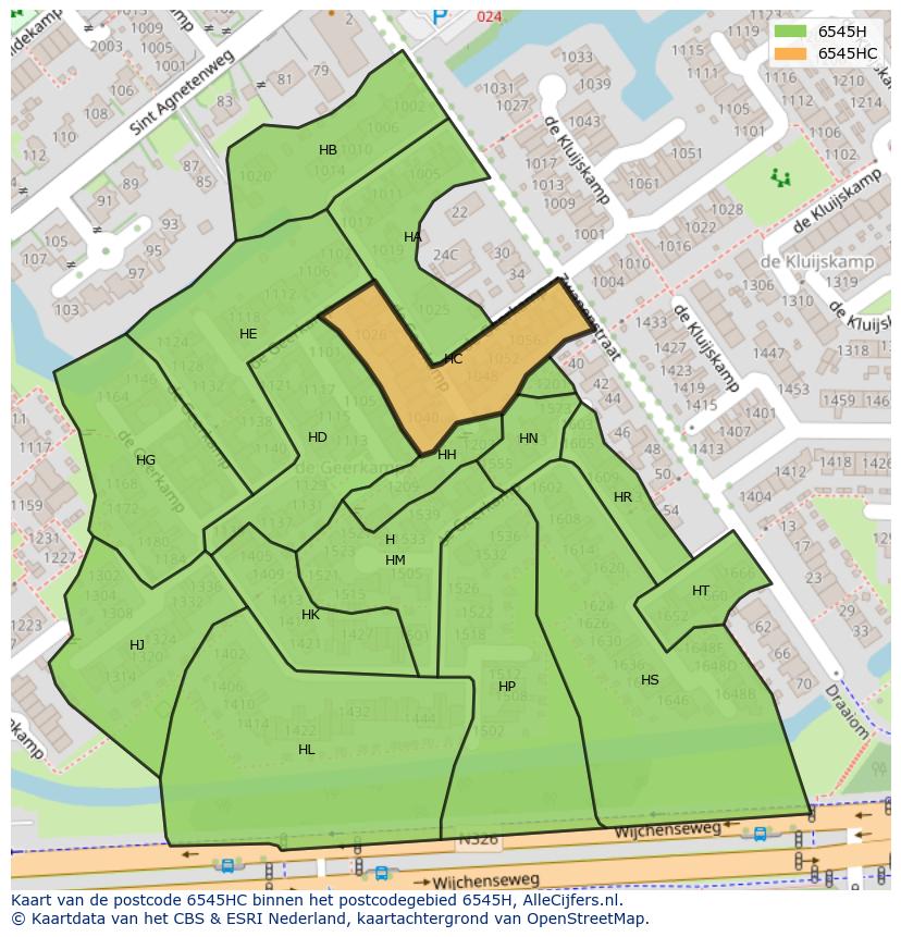 Afbeelding van het postcodegebied 6545 HC op de kaart.