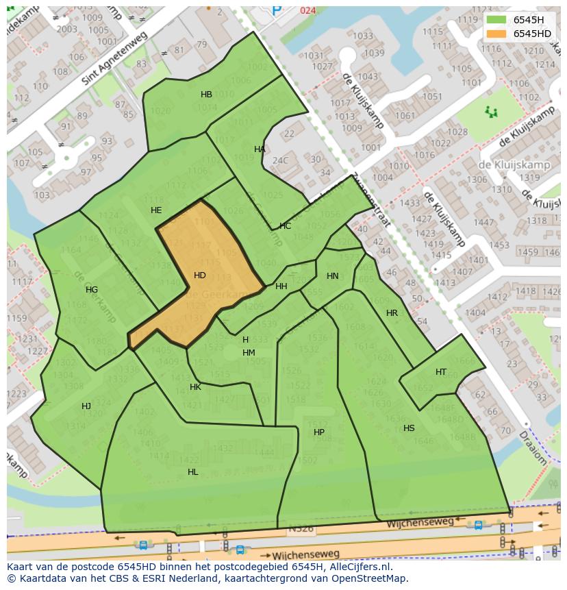 Afbeelding van het postcodegebied 6545 HD op de kaart.