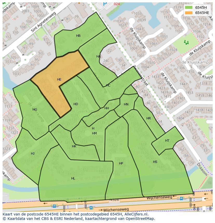 Afbeelding van het postcodegebied 6545 HE op de kaart.