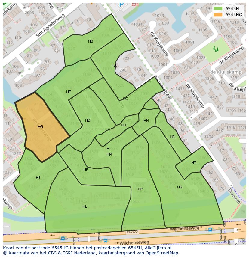 Afbeelding van het postcodegebied 6545 HG op de kaart.