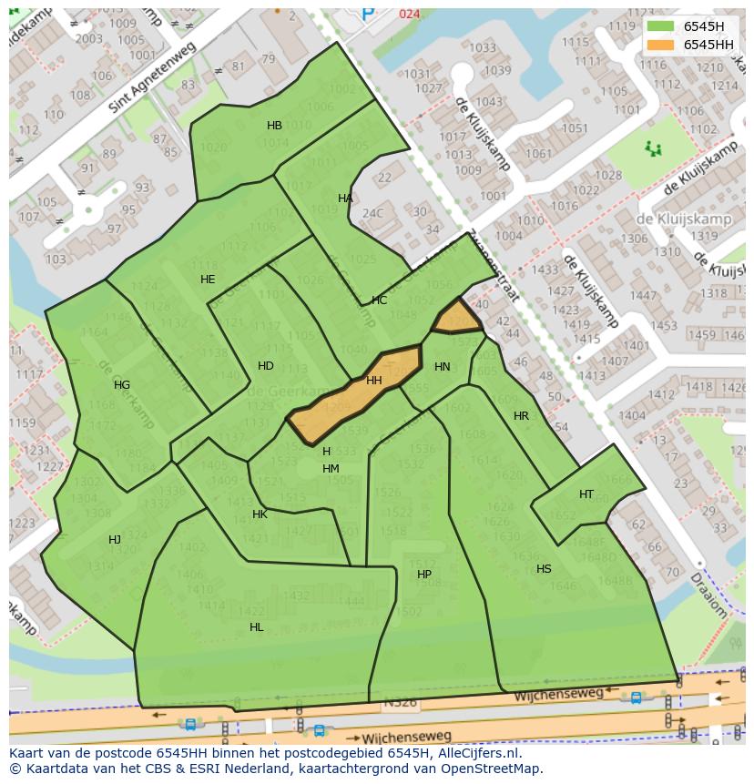Afbeelding van het postcodegebied 6545 HH op de kaart.