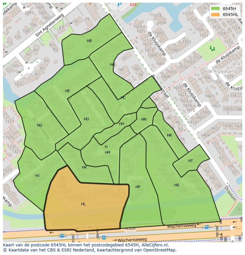 Afbeelding van het postcodegebied 6545 HL op de kaart.