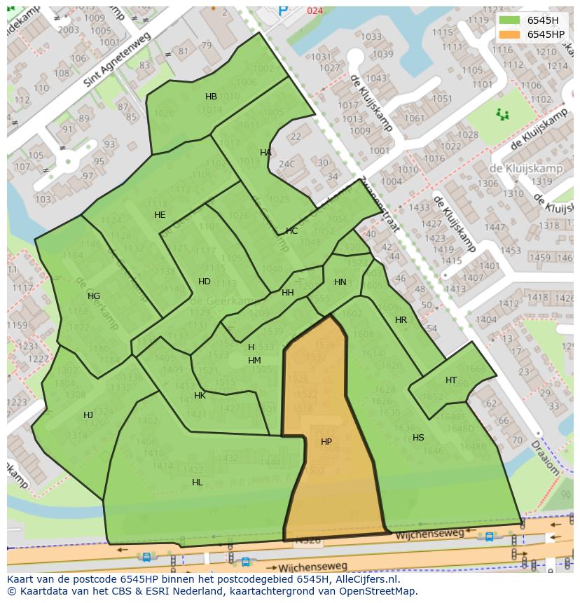 Afbeelding van het postcodegebied 6545 HP op de kaart.