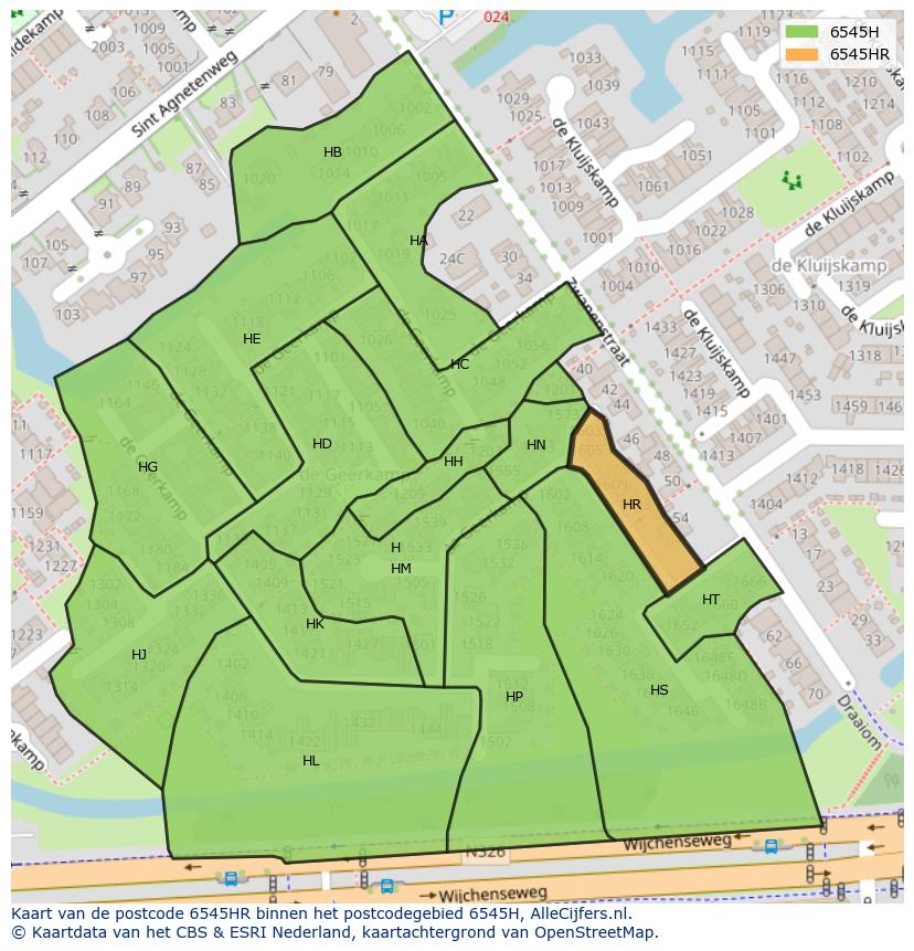 Afbeelding van het postcodegebied 6545 HR op de kaart.