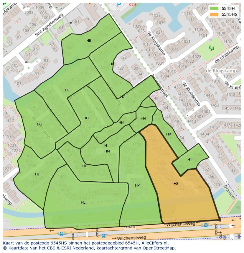 Afbeelding van het postcodegebied 6545 HS op de kaart.