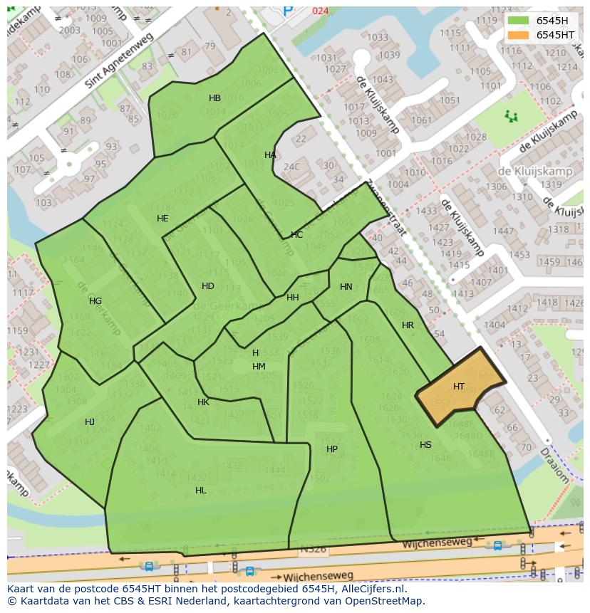 Afbeelding van het postcodegebied 6545 HT op de kaart.
