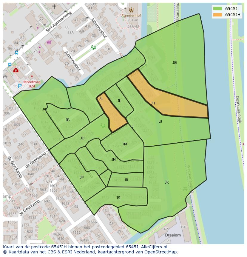Afbeelding van het postcodegebied 6545 JH op de kaart.