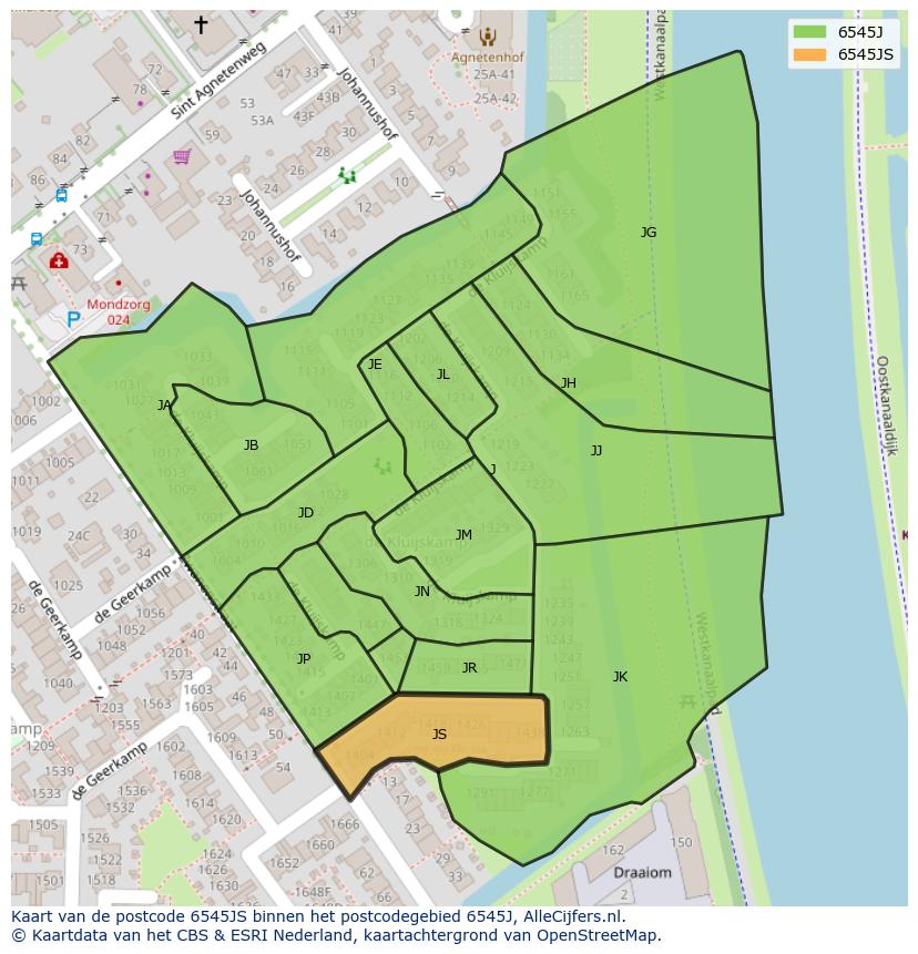 Afbeelding van het postcodegebied 6545 JS op de kaart.