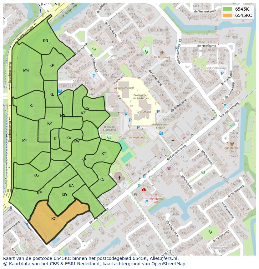 Afbeelding van het postcodegebied 6545 KC op de kaart.