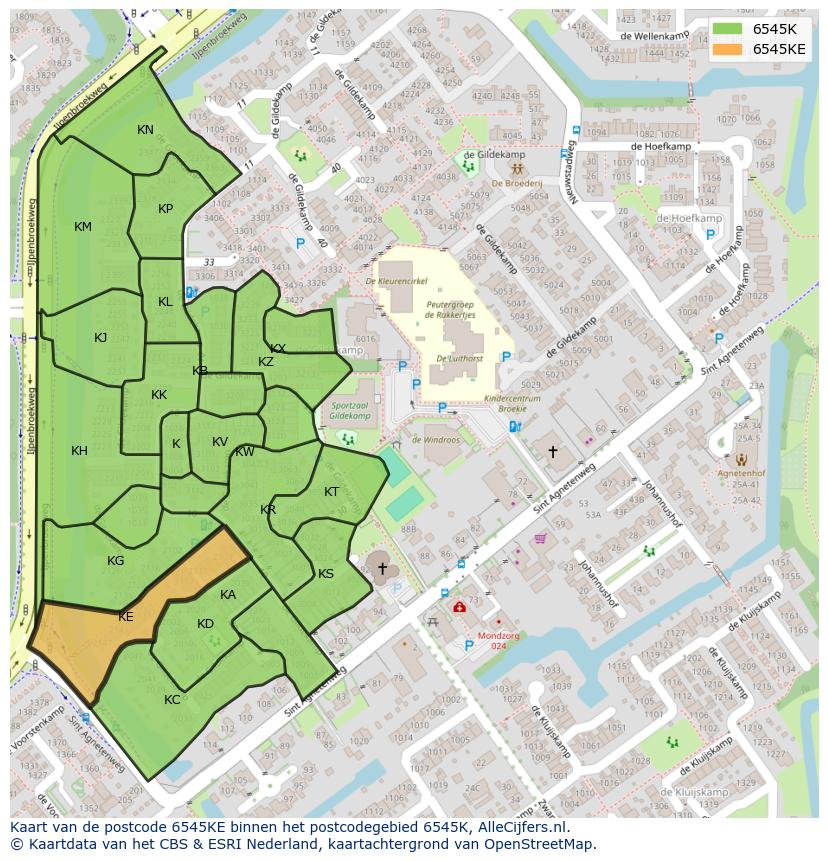 Afbeelding van het postcodegebied 6545 KE op de kaart.