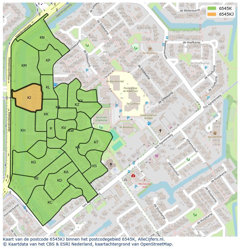 Afbeelding van het postcodegebied 6545 KJ op de kaart.