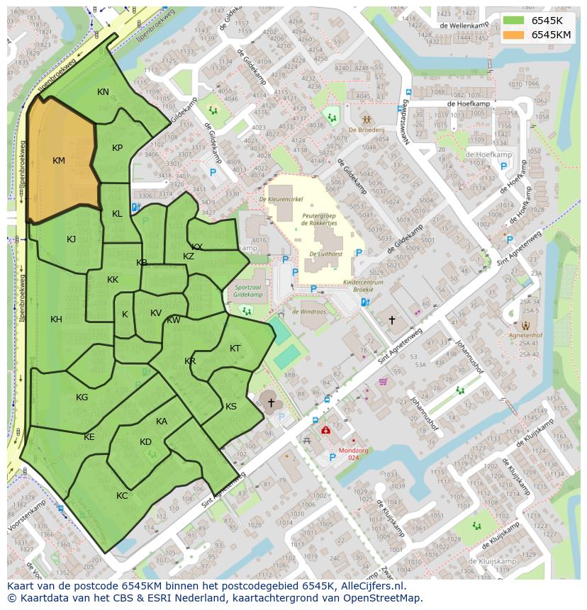 Afbeelding van het postcodegebied 6545 KM op de kaart.