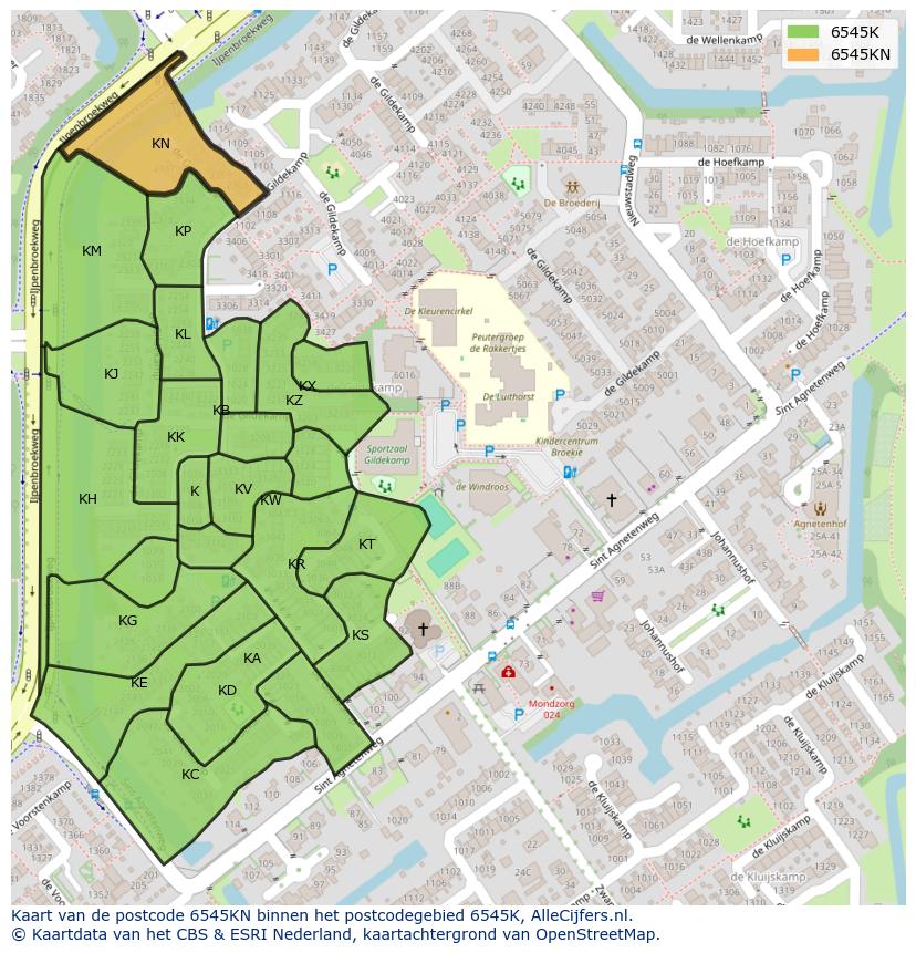 Afbeelding van het postcodegebied 6545 KN op de kaart.