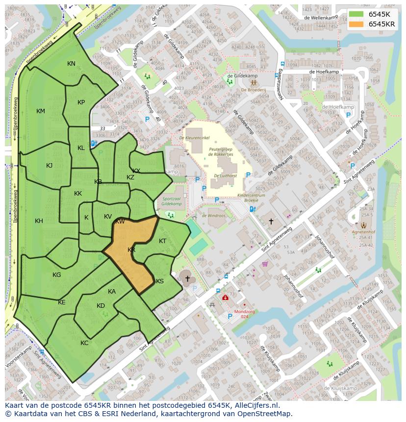 Afbeelding van het postcodegebied 6545 KR op de kaart.