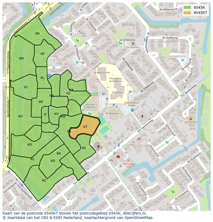 Afbeelding van het postcodegebied 6545 KT op de kaart.
