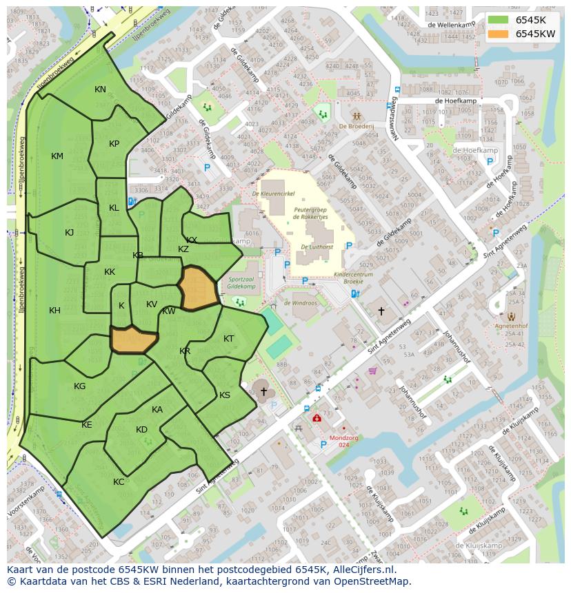 Afbeelding van het postcodegebied 6545 KW op de kaart.