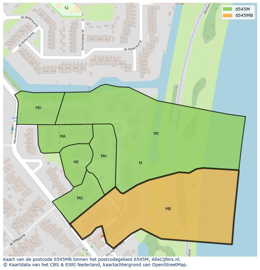 Afbeelding van het postcodegebied 6545 MB op de kaart.