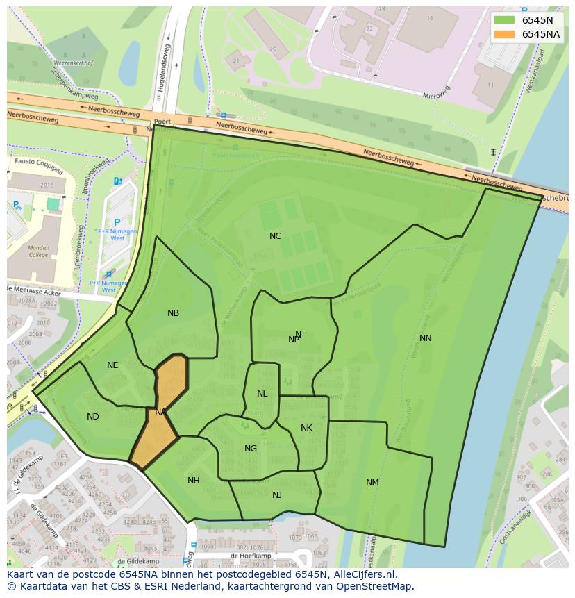 Afbeelding van het postcodegebied 6545 NA op de kaart.