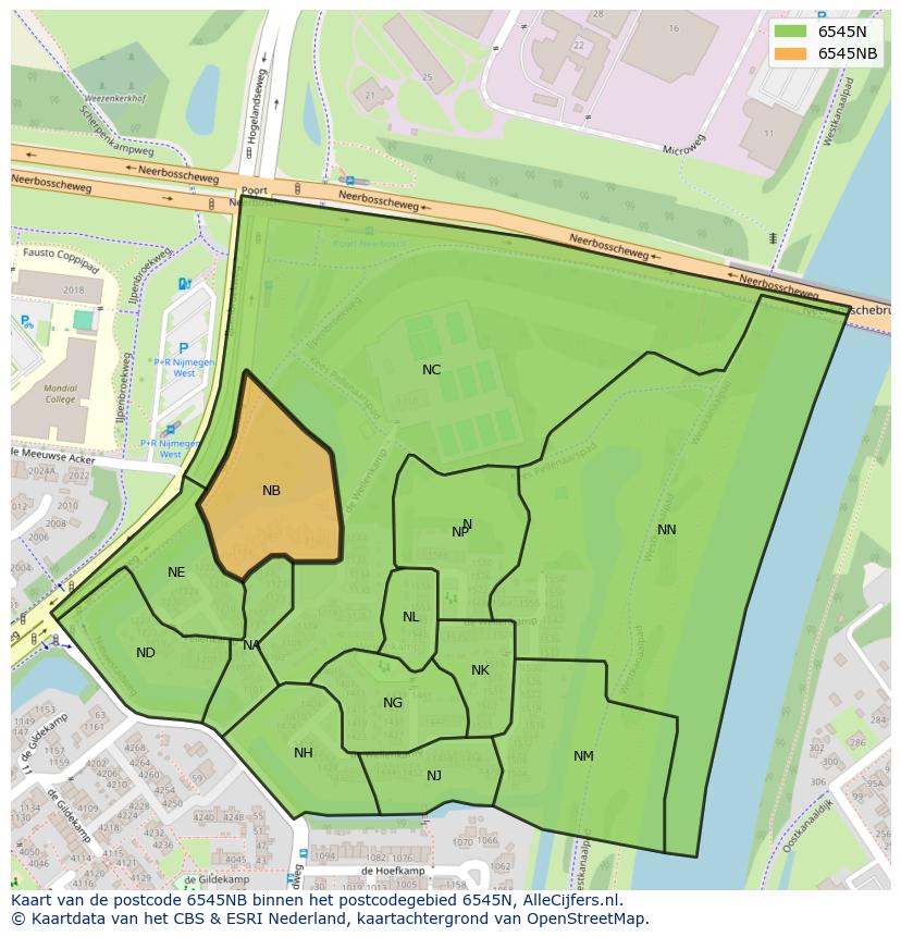 Afbeelding van het postcodegebied 6545 NB op de kaart.