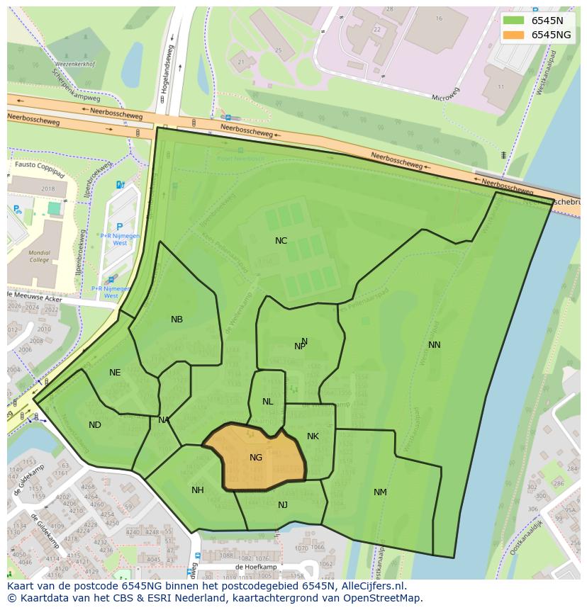Afbeelding van het postcodegebied 6545 NG op de kaart.