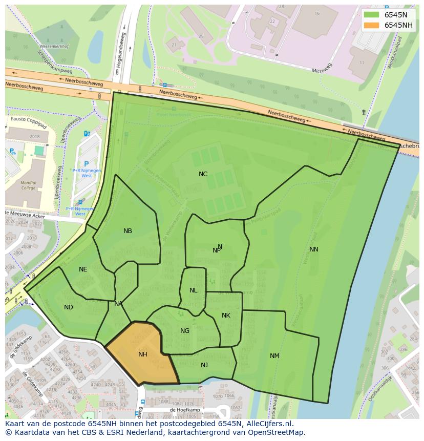 Afbeelding van het postcodegebied 6545 NH op de kaart.