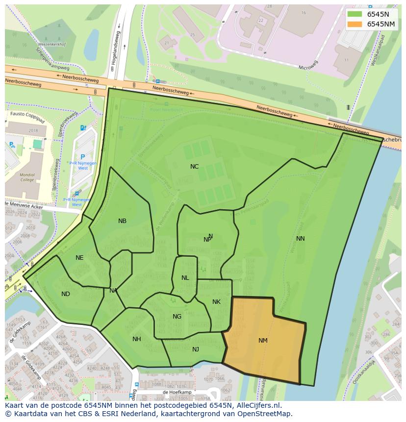Afbeelding van het postcodegebied 6545 NM op de kaart.