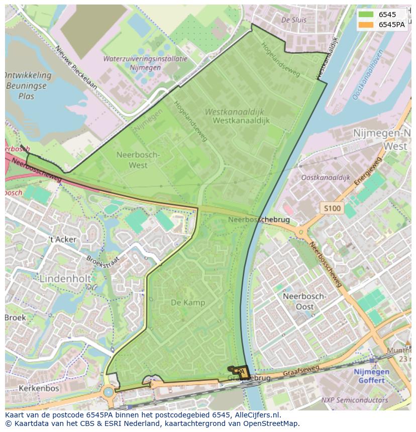 Afbeelding van het postcodegebied 6545 PA op de kaart.