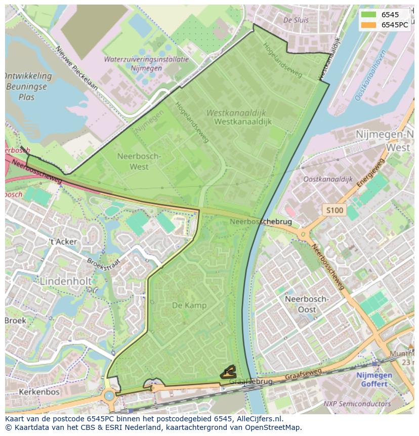 Afbeelding van het postcodegebied 6545 PC op de kaart.