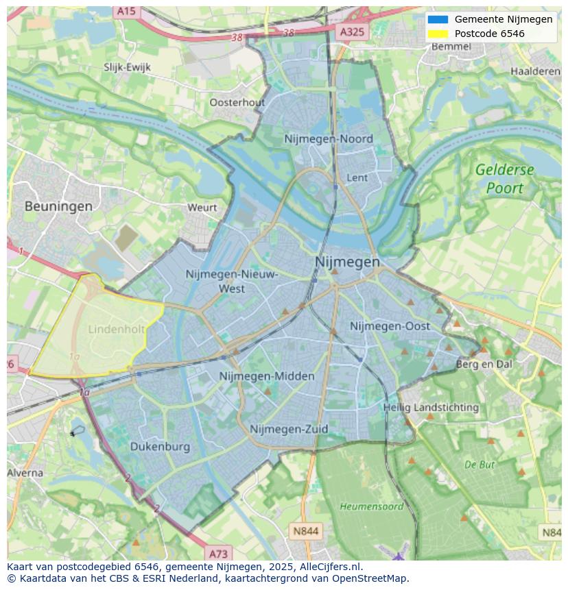 Afbeelding van het postcodegebied 6546 op de kaart.