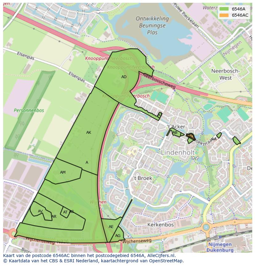 Afbeelding van het postcodegebied 6546 AC op de kaart.