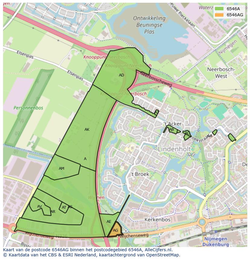 Afbeelding van het postcodegebied 6546 AG op de kaart.