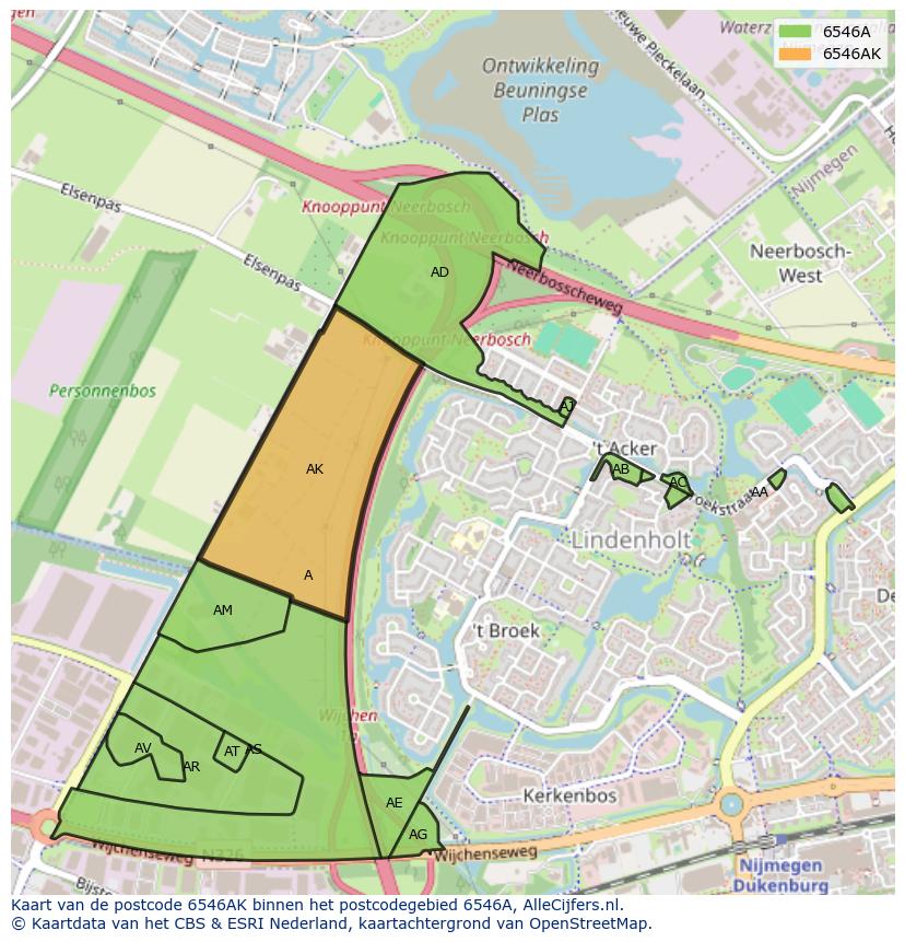 Afbeelding van het postcodegebied 6546 AK op de kaart.