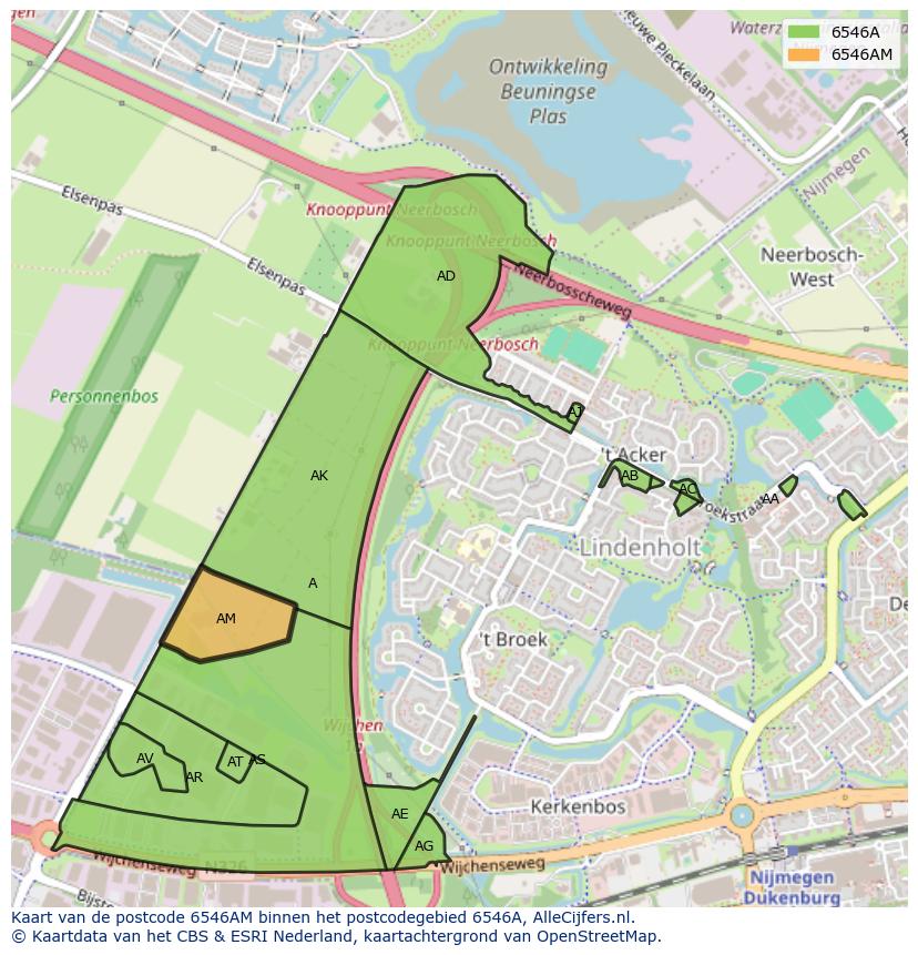 Afbeelding van het postcodegebied 6546 AM op de kaart.