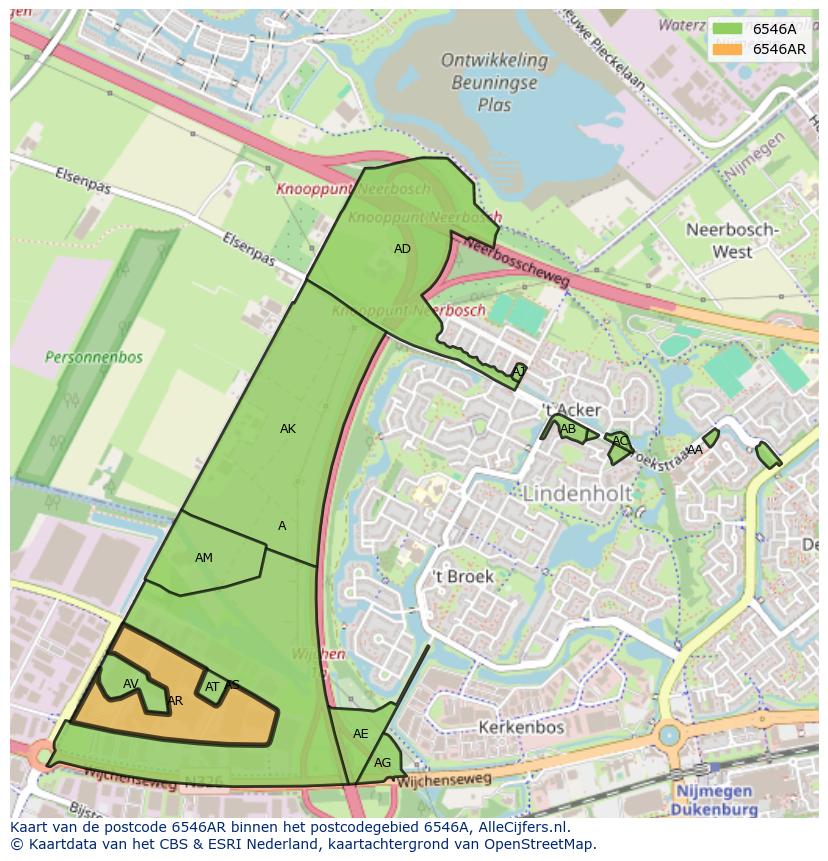 Afbeelding van het postcodegebied 6546 AR op de kaart.
